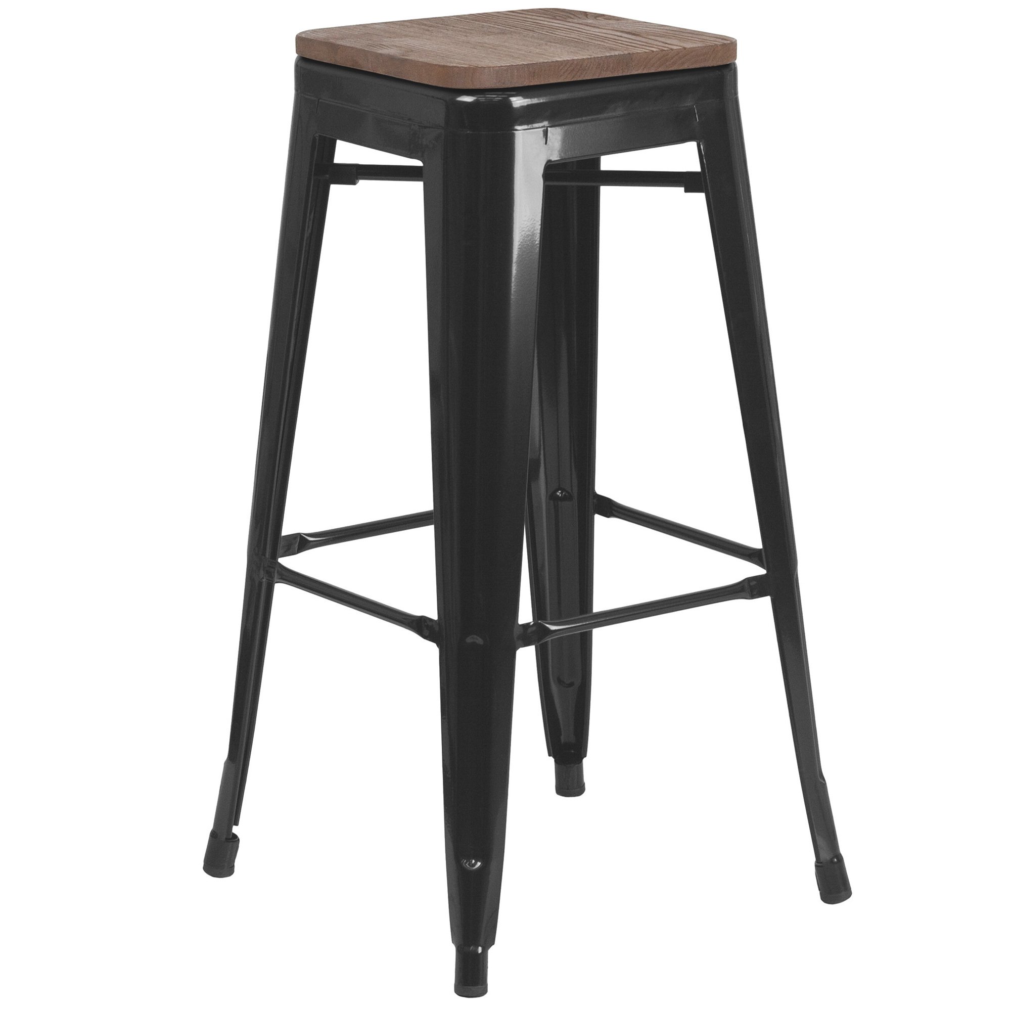 Flash Furniture 30in.H Backless Metal Bar Stool with Wood Seat